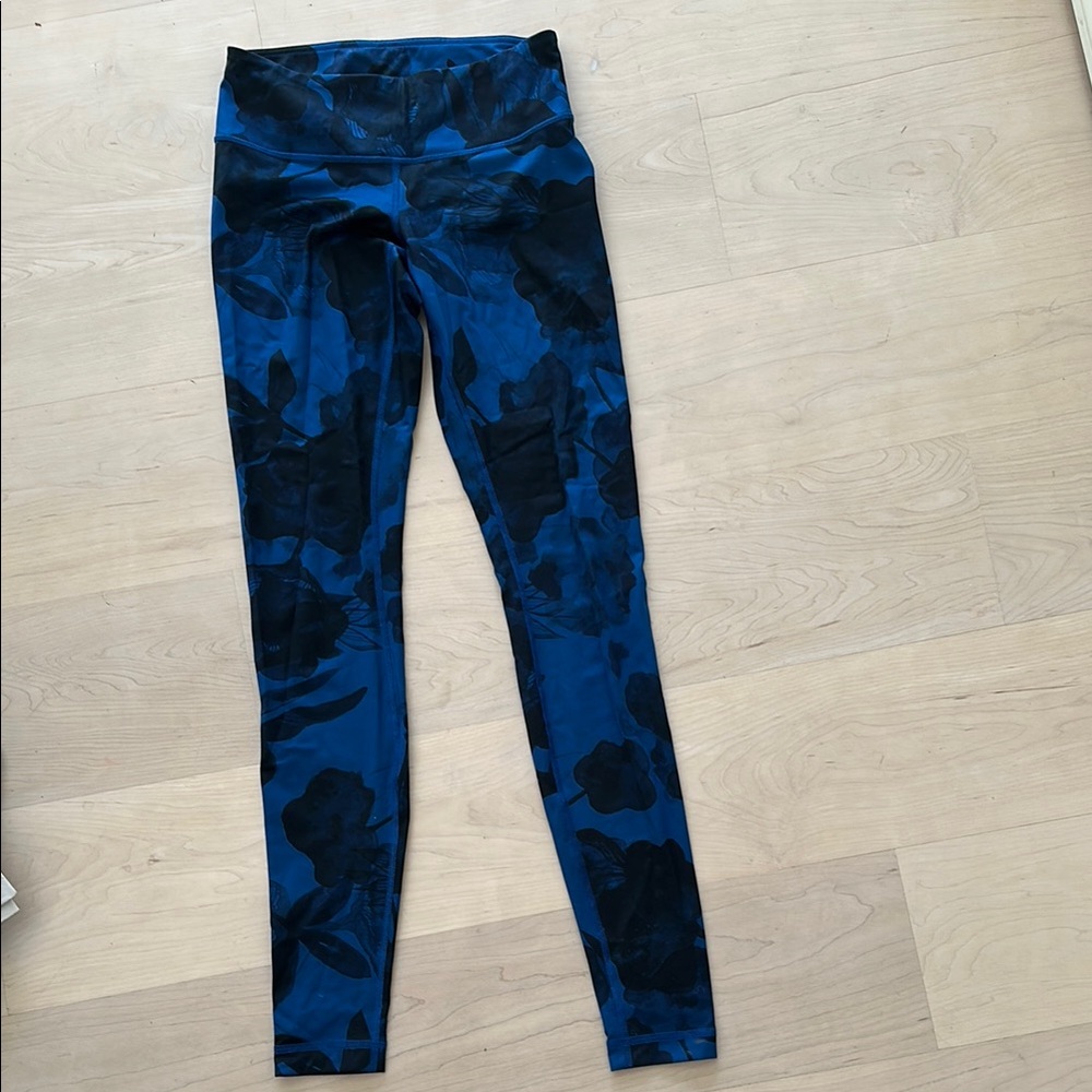 Blue and Black floral Lulu Leggings